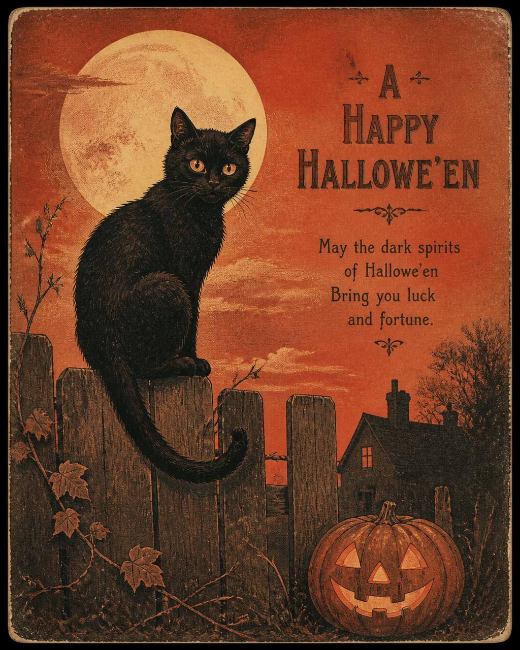 The Watcher on the Fence — vintage Halloween illustration