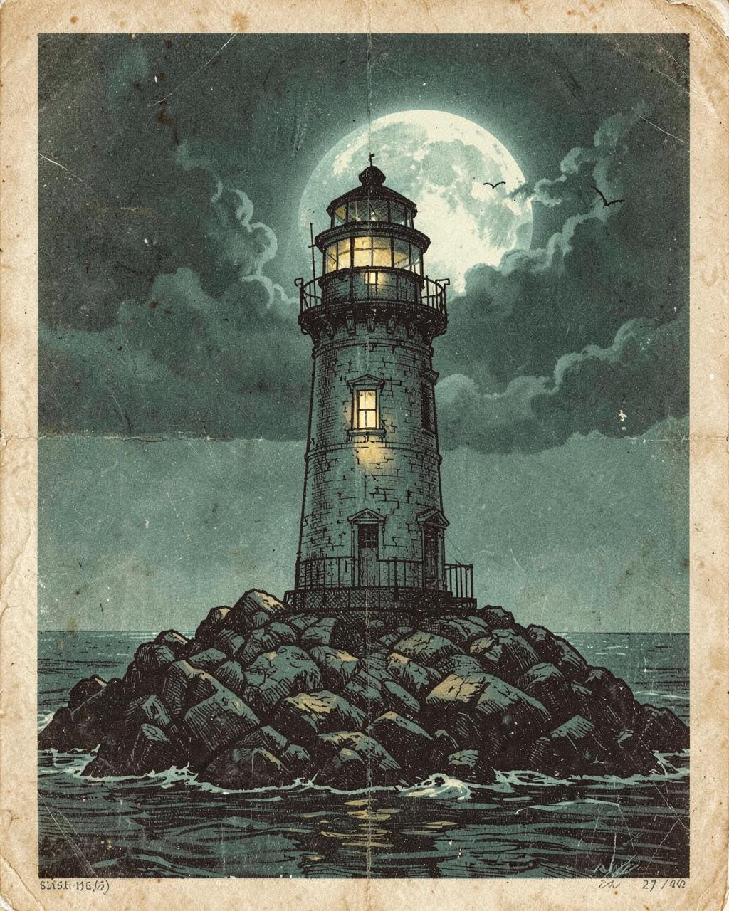 The Light That Kept Burning — vintage Halloween illustration of haunted places