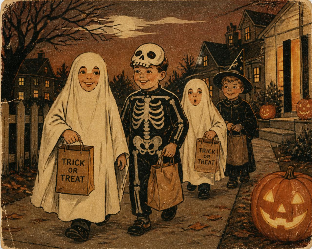 Trick or Treat — vintage Halloween illustration