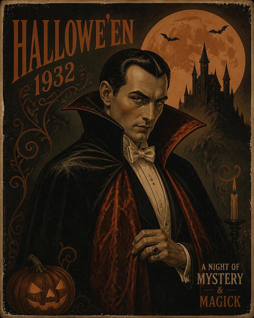 Hallowe'en 1932 — vintage Halloween illustration of vampires