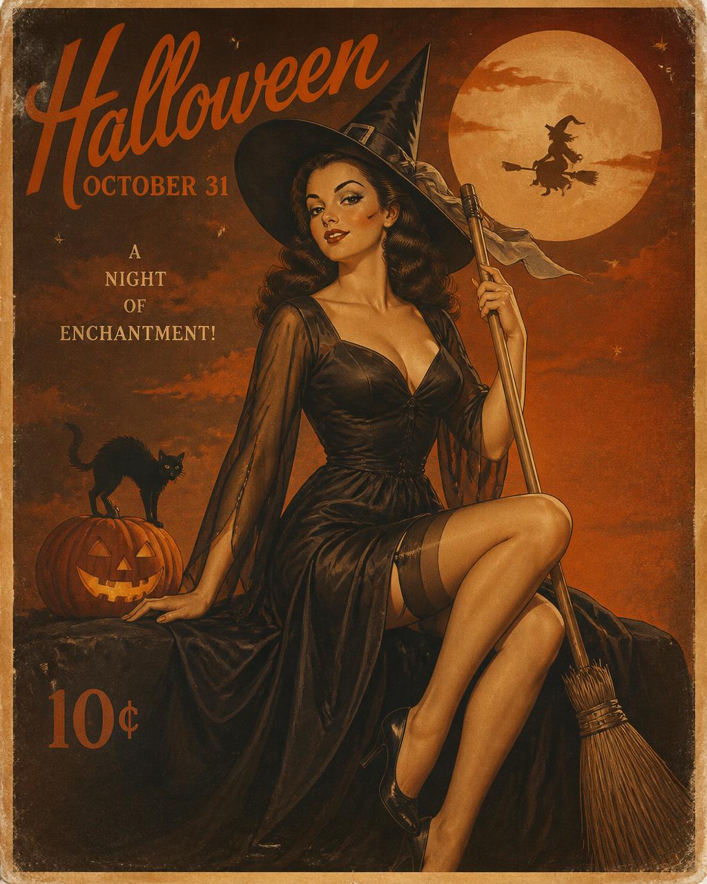 A Night of Enchantment — vintage Halloween illustration