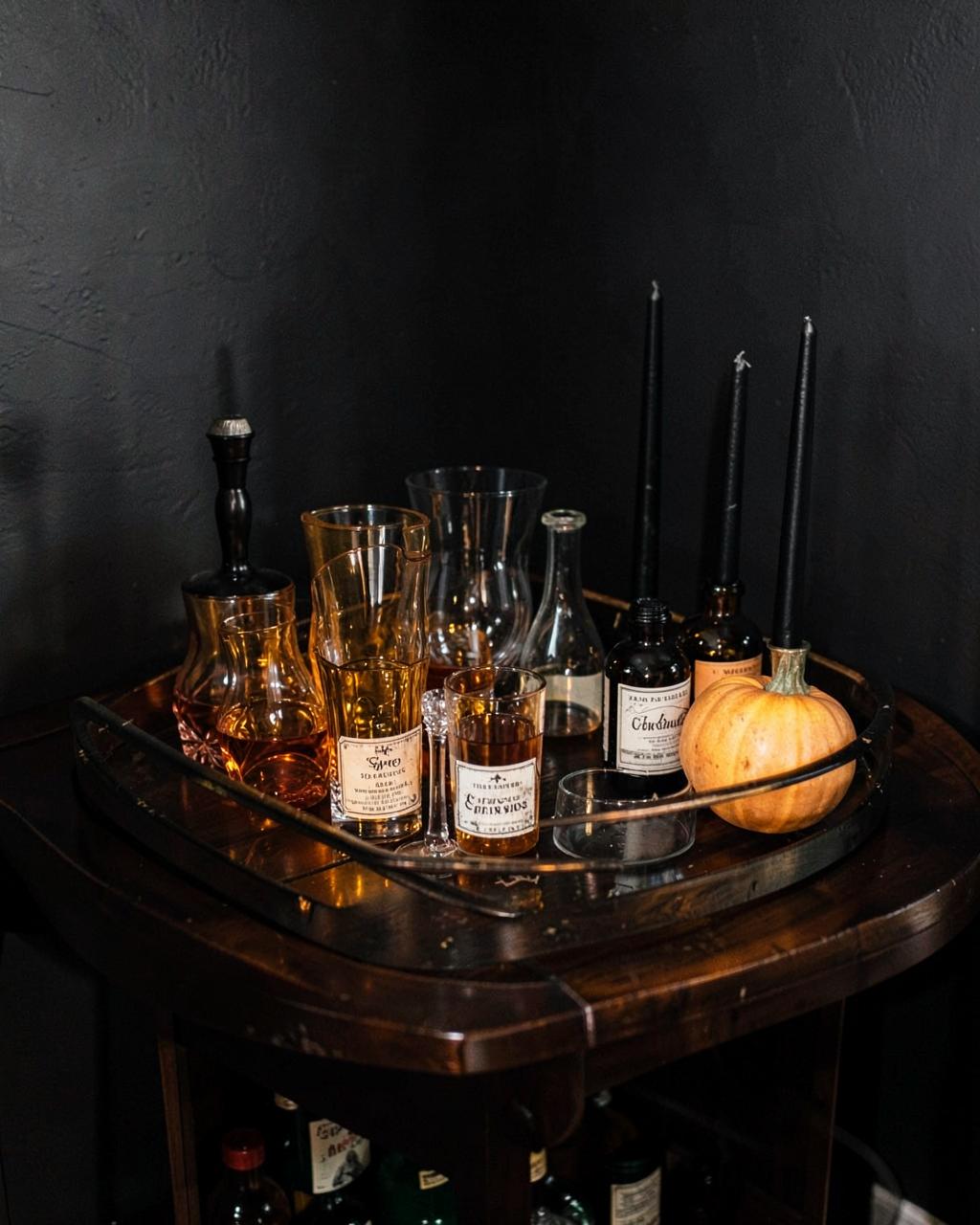 Apothecary Bar Cart — vintage Halloween illustration of decor ideas