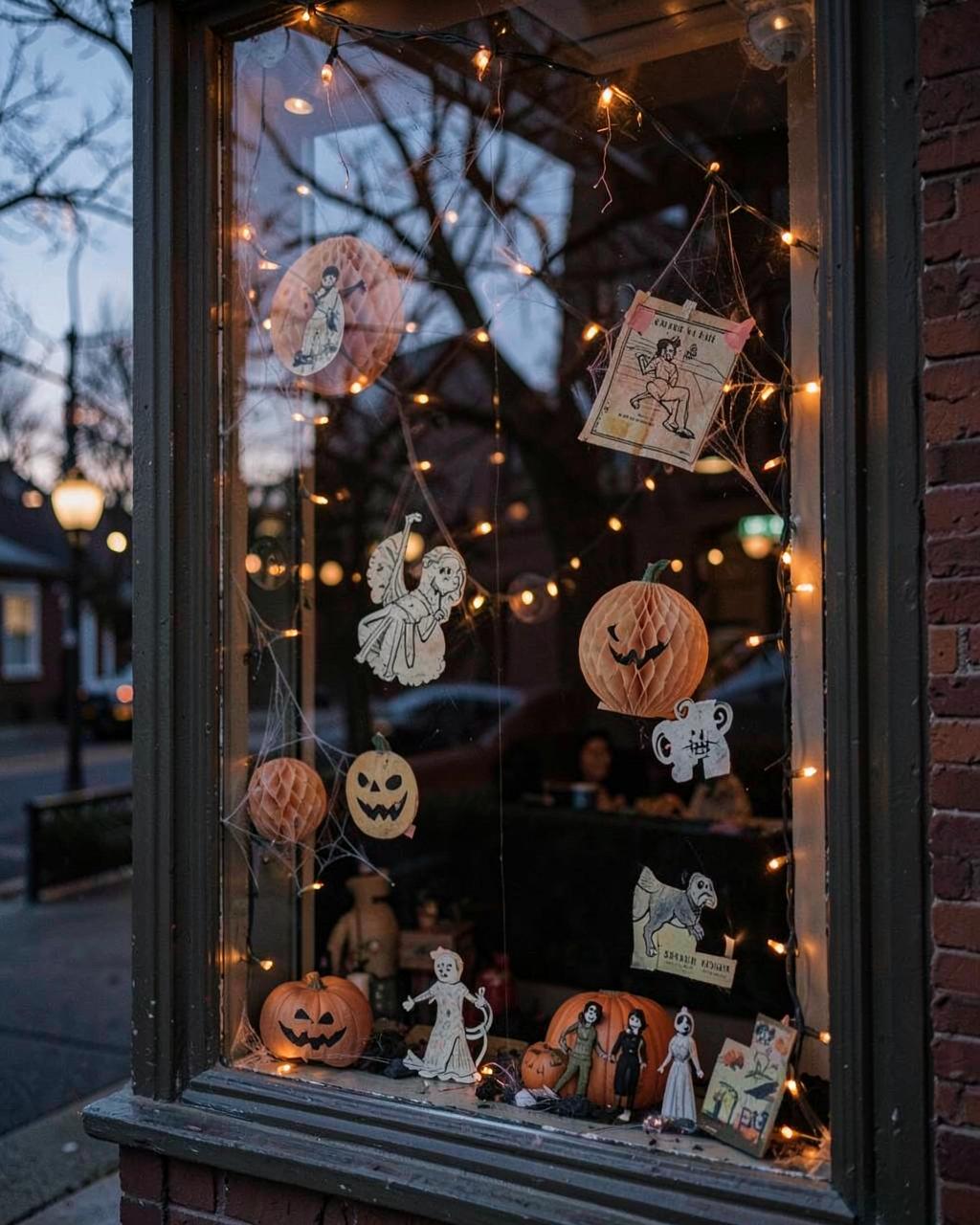 Honeycomb Window Display — vintage Halloween illustration of decor ideas