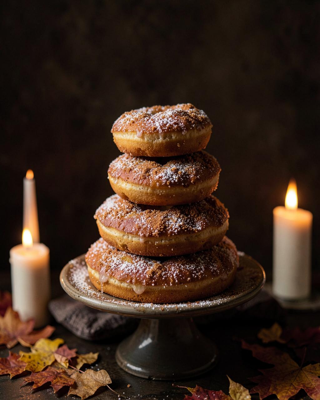 Cider Donut Tower — vintage Halloween illustration of food & treats