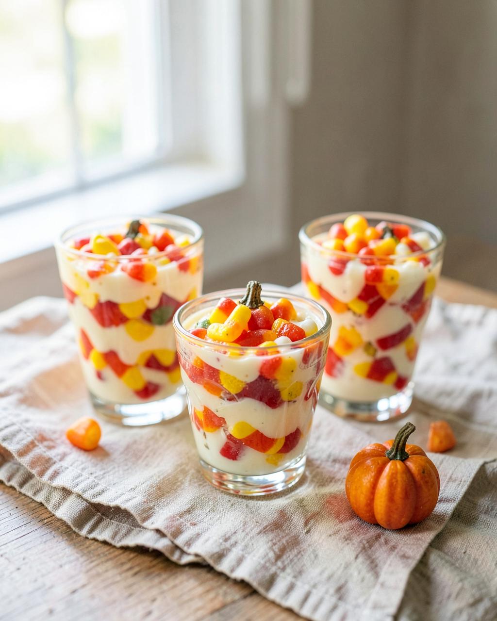 Candy Corn Parfaits — vintage Halloween illustration of food & treats
