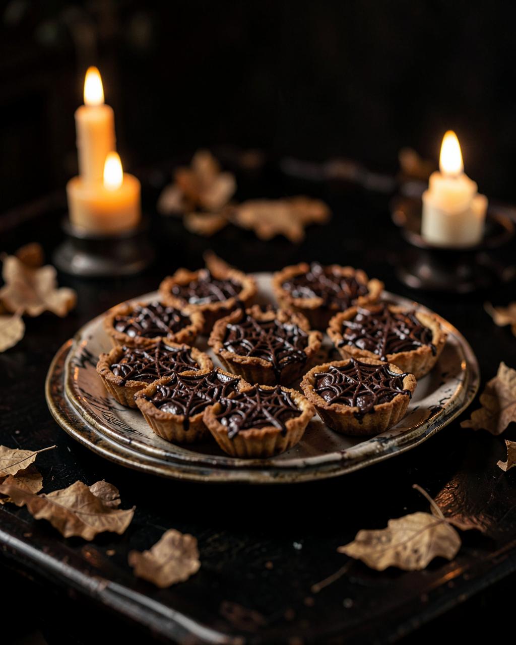 Chocolate Spiderweb Tartlets — vintage Halloween illustration of food & treats